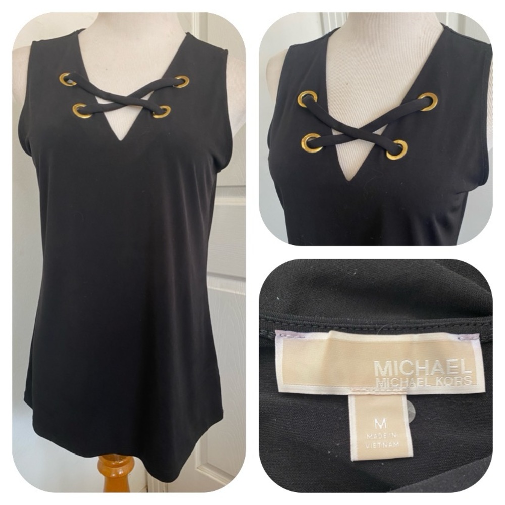 Michael Michael Kors Black Grommet Criss Cross Top